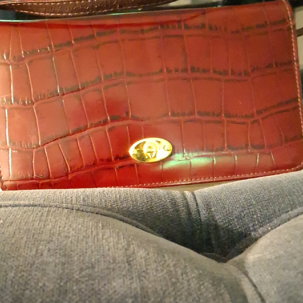 Etienne Aigner Burgundy Croc-Embossed Wristlet